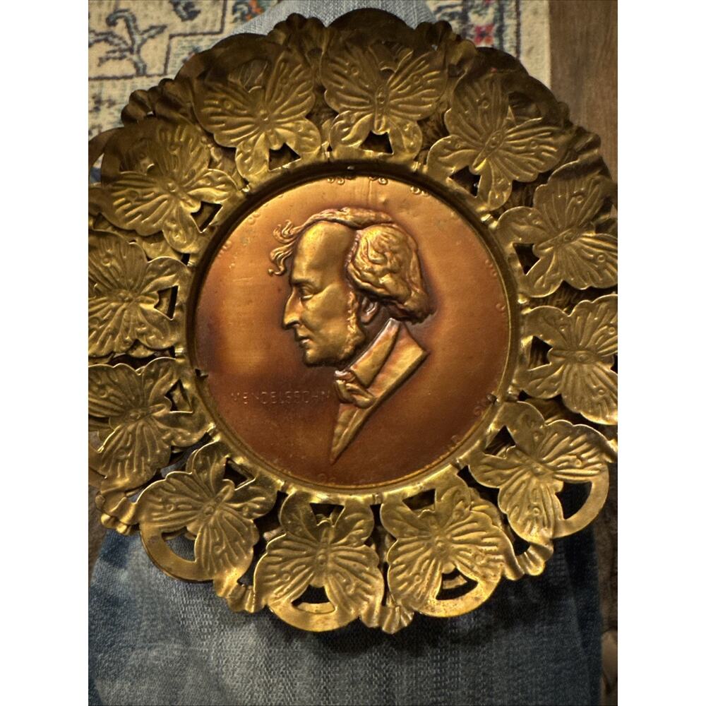 3 VINTAGE BRASS COPPER ENGLAND DECORATIVE‎ COMPOSER PLATES BEETHOVEN TCHAIKOVSKY